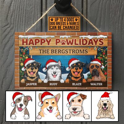 Alternative view of Custom Dog Breeds Sign Happy Pawlidays Christmas Decorative Rectangle Wooden Door Sign - Front Porch Sign Indoor Outdoor Decor