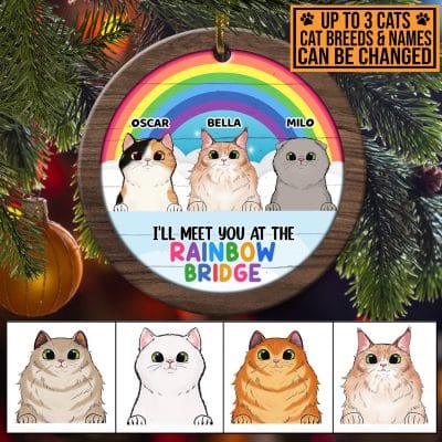 I'll Meet You At The Rainbow Bridge Personalized Custom Cat Memorial Christmas Ornament Keepsake