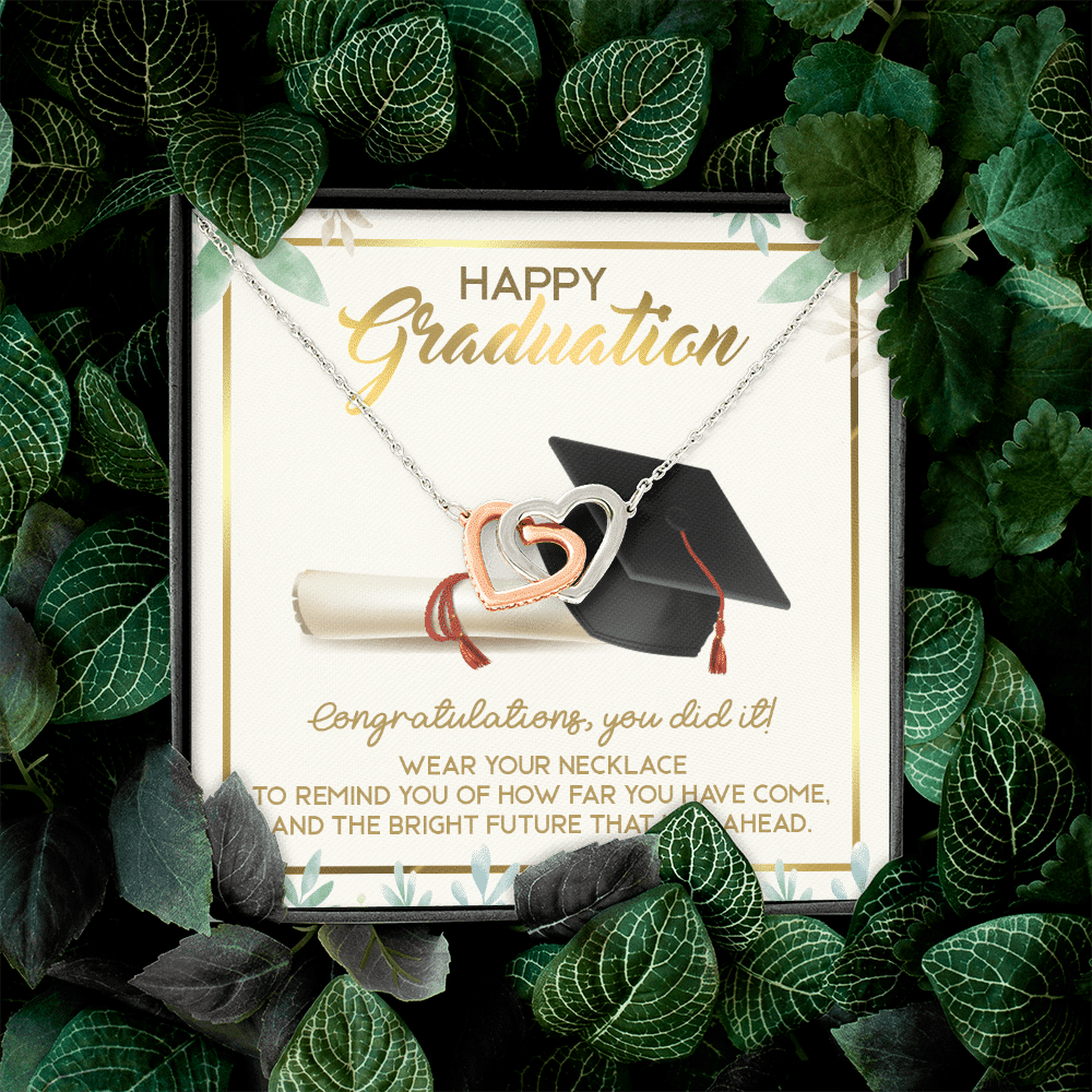 Happy Graduation Congratulations You Did It Interlocking Hearts Pendant Necklace - Graduation Jewelry Gifts