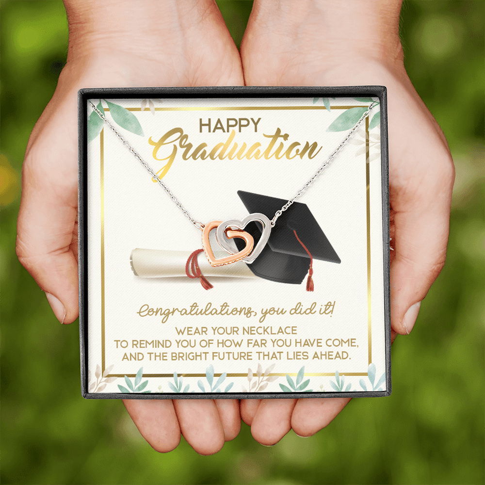 Happy Graduation Congratulations You Did It Interlocking Hearts Pendant Necklace - Graduation Jewelry Gifts