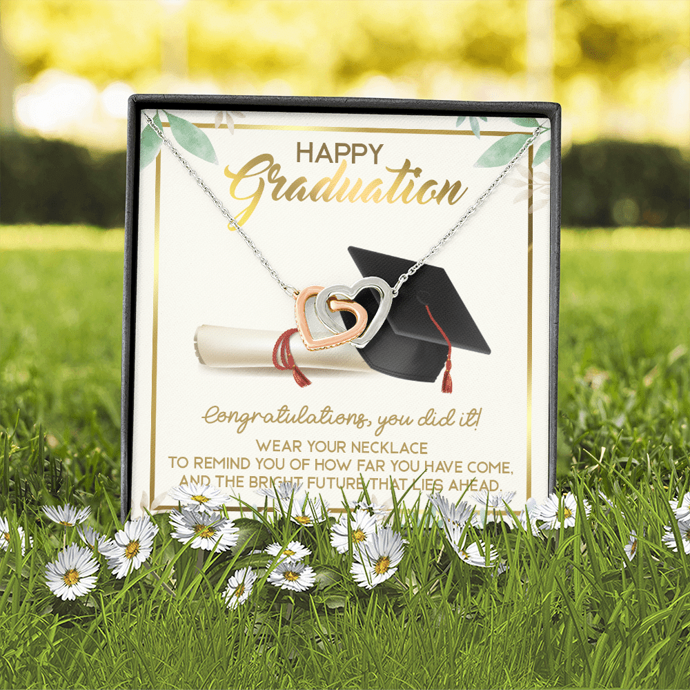 Happy Graduation Congratulations You Did It Interlocking Hearts Pendant Necklace - Graduation Jewelry Gifts