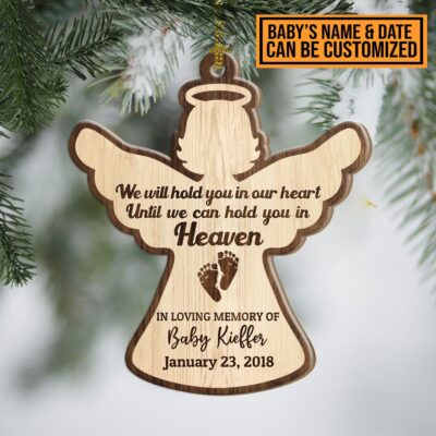 Alternative view of Personalized We Will Hold You In Our Hearts Baby Angel Memorial Custom Shaped Ornament - Baby Miscarriage Ornament