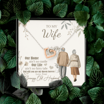 To My Wife Our Home Ain't No Castle From Your Grumpy Old Husband Interlocking Hearts Necklace