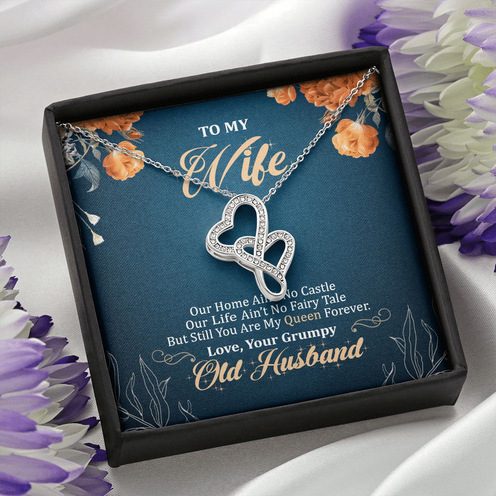 To My Wife Our Home Ain't No Castle But Still You Are My Queen Double Hearts Pendant Necklace