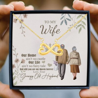Alternative view of To My Wife Our Home Ain't No Castle From Your Grumpy Old Husband Infinity Heart Pendant Necklace