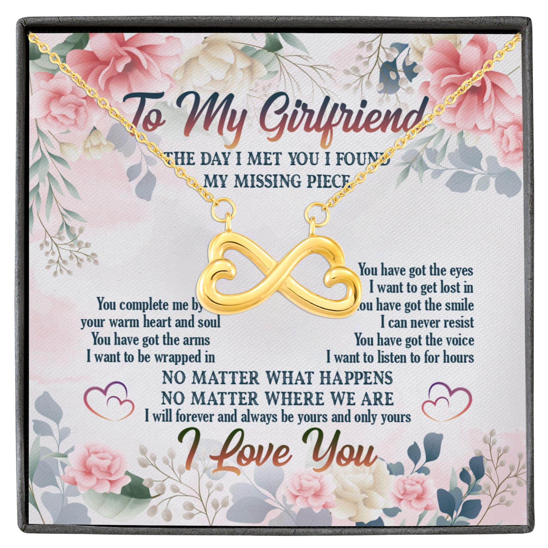 1BN. Missing Piece card Infinity Heart Necklace White (Gold)