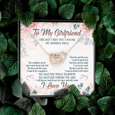 To My Girlfriend From Boyfriend Day I Met You I Found My Missing Piece Interlocking Hearts Pendant Necklace