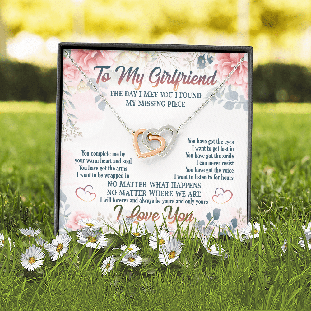 To My Girlfriend From Boyfriend Day I Met You I Found My Missing Piece Interlocking Hearts Pendant Necklace