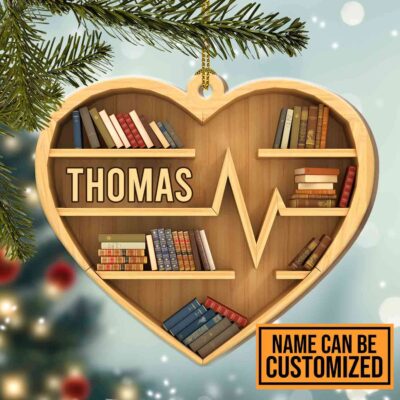 Alternative view of Personalized Books Heart Wooden Christmas Ornament - Book Lovers Ornament - Bookshelf Ornament