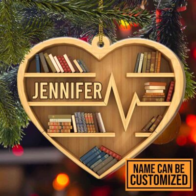 Personalized Books Heart Wooden Christmas Ornament - Book Lovers Ornament - Bookshelf Ornament