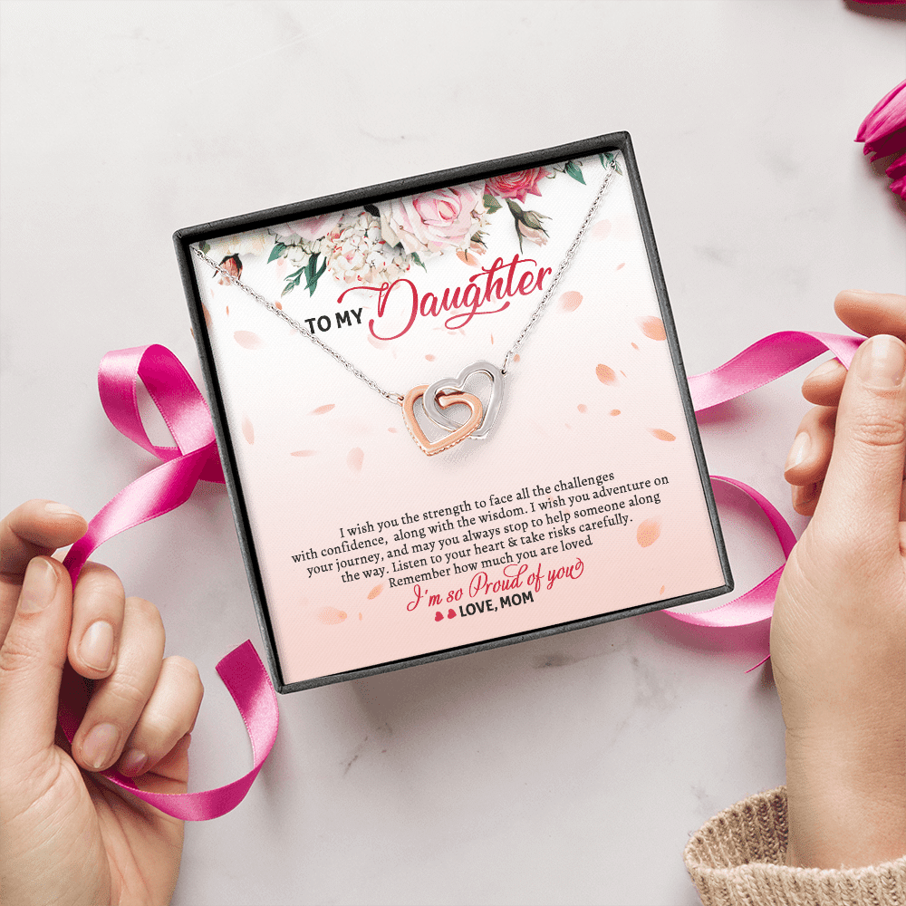 To My Daughter From Mom Wish You The Strength To Face All The Challenges Interlocking Hearts Pendant Necklace
