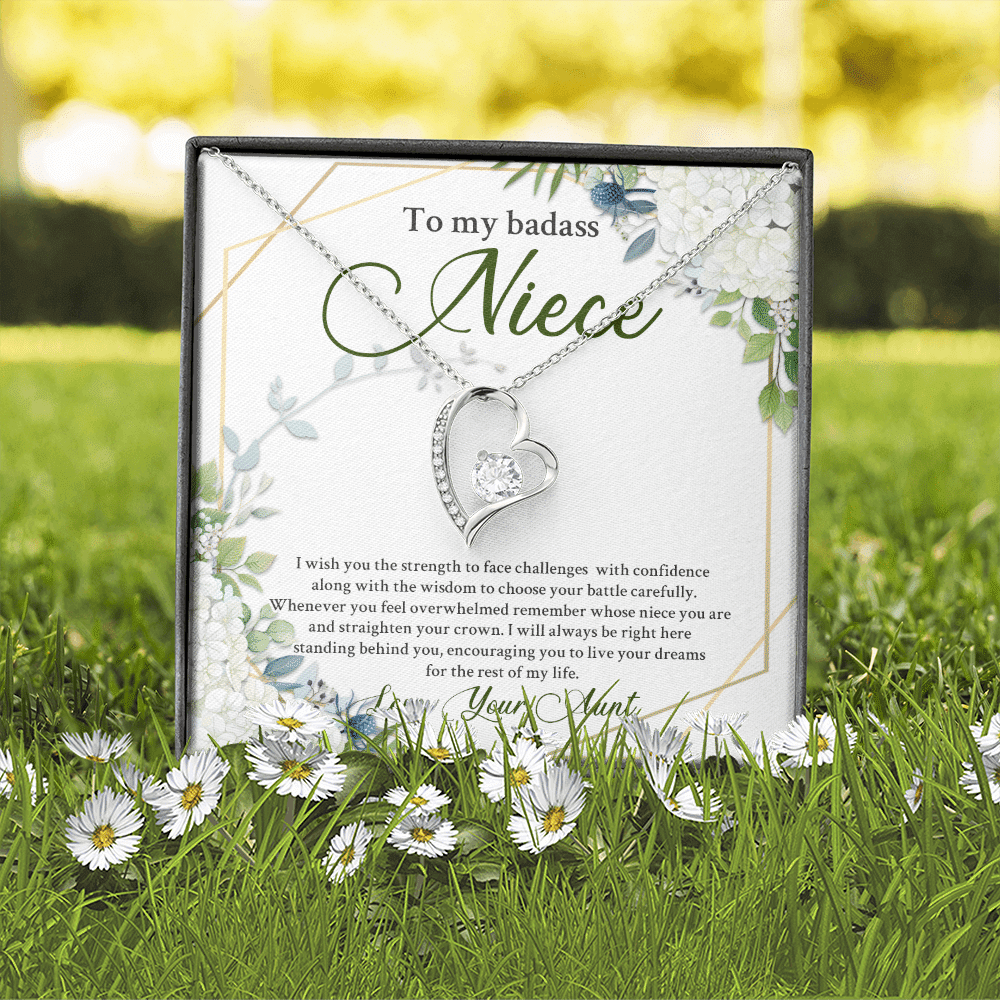To My Badass Niece I Wish You The Strength To Face Challenges Forever Heart Necklace - Niece Birthday Gifts From Aunt