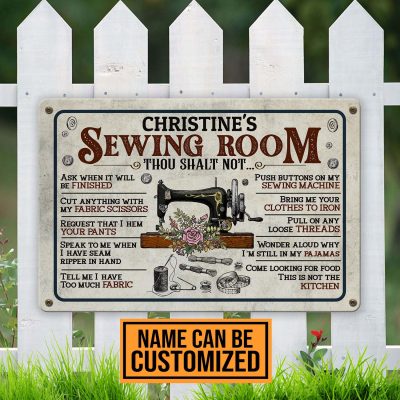 Personalized Sewing Room Thou Salt Not Ask When It Will Be Finished Decorative Indoor Metal Sign