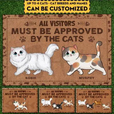 Personalized Cat Walking All Visitors Must Be Approved By The Cats House Doormat - Outdoor Indoor Doormat