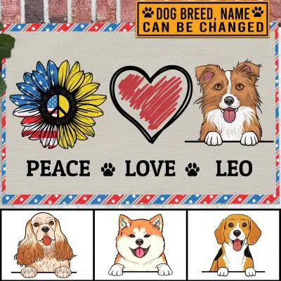 Peace Love Dog Personalized Dog Breed Indoor Outdoor Doormat - Custom Dog Door Mat - Dog Lover Gifts