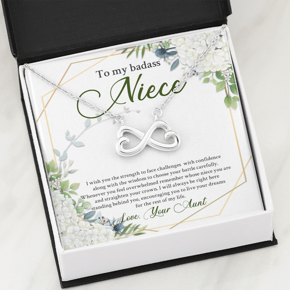 To My Badass Niece I Wish You The Strength To Face Challenges Infinity Heart Necklace - Niece Birthday Gifts