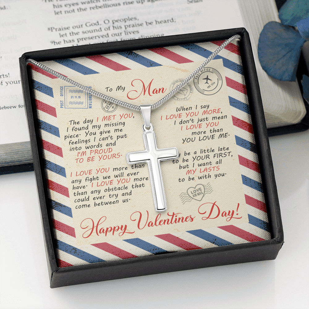 Valentines Gifts for Him to My Man the Day I Met You I Found My Missing Piece Artisan Crafted Cross Necklace