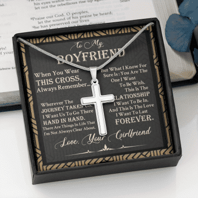 To My Boyfriend When You Wear This Cross Always Remember Christian Cross Pendant Necklace