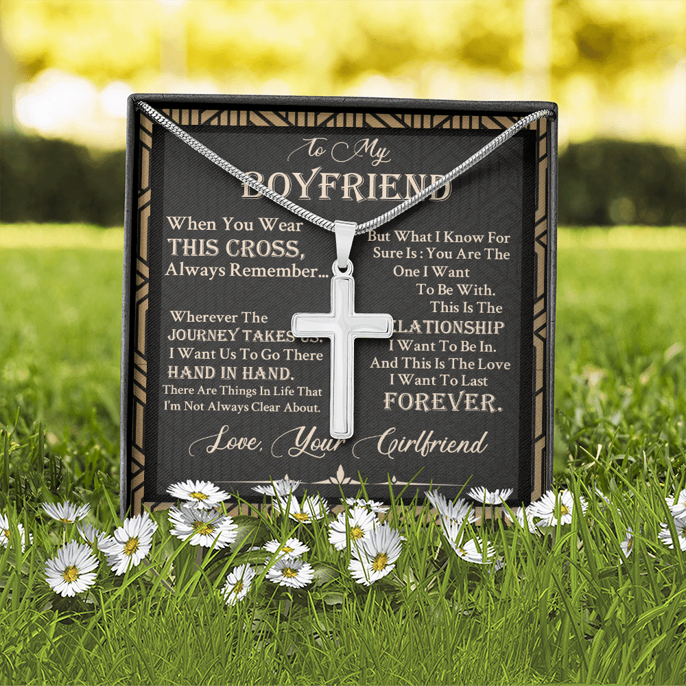 To My Boyfriend When You Wear This Cross Always Remember Christian Cross Pendant Necklace