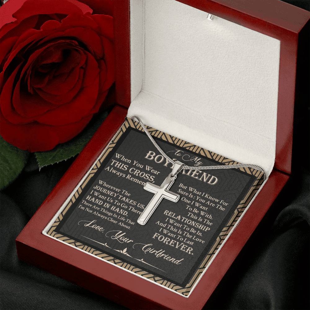 To My Boyfriend When You Wear This Cross Always Remember Christian Cross Pendant Necklace