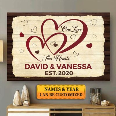Personalized Two Hearts One Love Couple Gallery Wrapped Framed Canvas Prints - Unframed Poster - Home Decor