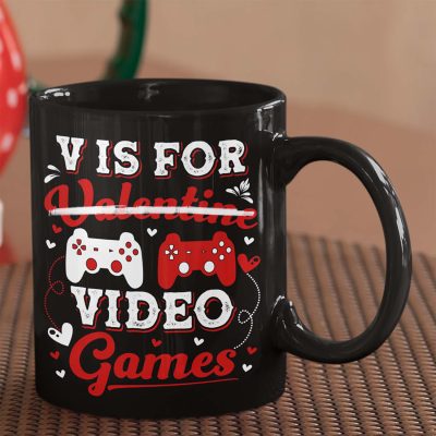 V Is For Video Games Funny Valentine Ceramic Coffee  Mug - Water Bottle