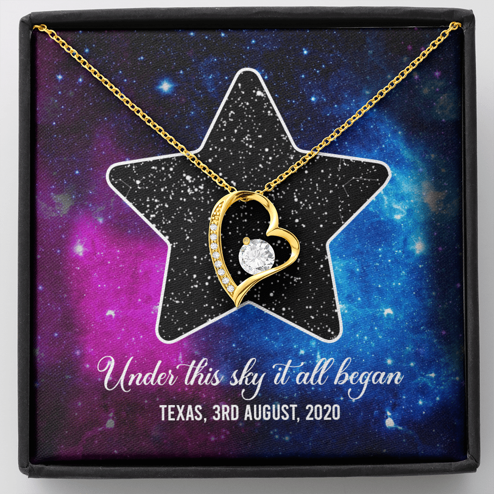 Custom Valentine Gifts Star Map Constellation Necklace Under This Sky It All Began Forever Love Pendant Necklace - Forever Love Necklace (18K Yellow Gold)