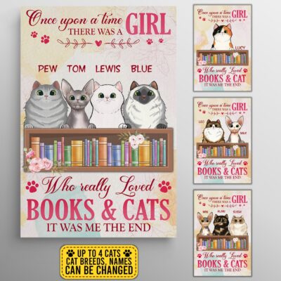 Custom Cat Breeds Canvas Once Upon A Time There Was a Girl Who Really Loved Books & Cats Gallery Wrapped Canvas Print - Home Decor Wall Art