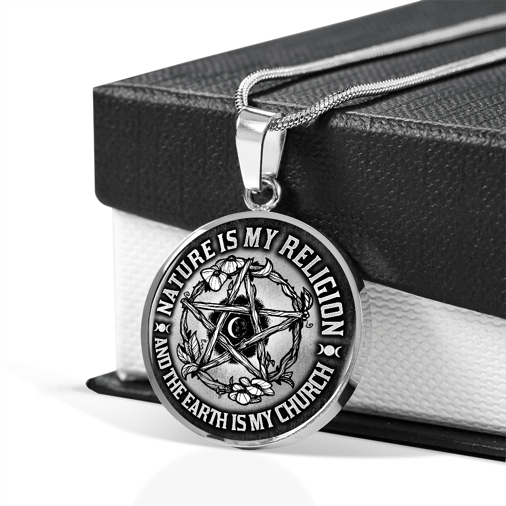 Nature Is My Religion And The Earth Is My Church Witch Wiccan Pentacle Luxury Circle Pendant Necklace - Bangle