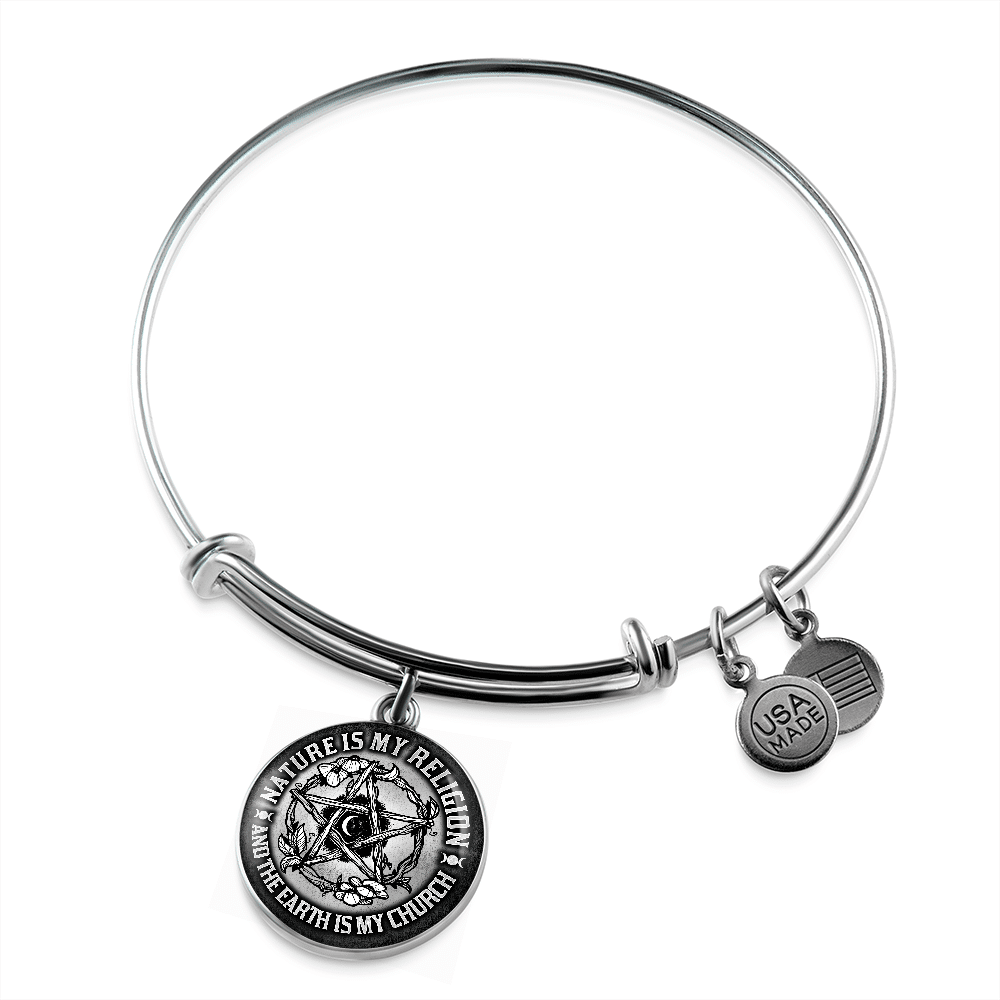 Nature Is My Religion And The Earth Is My Church Witch Wiccan Pentacle Luxury Circle Pendant Necklace - Bangle