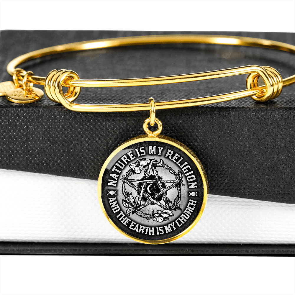 Nature Is My Religion And The Earth Is My Church Witch Wiccan Pentacle Luxury Circle Pendant Necklace - Bangle