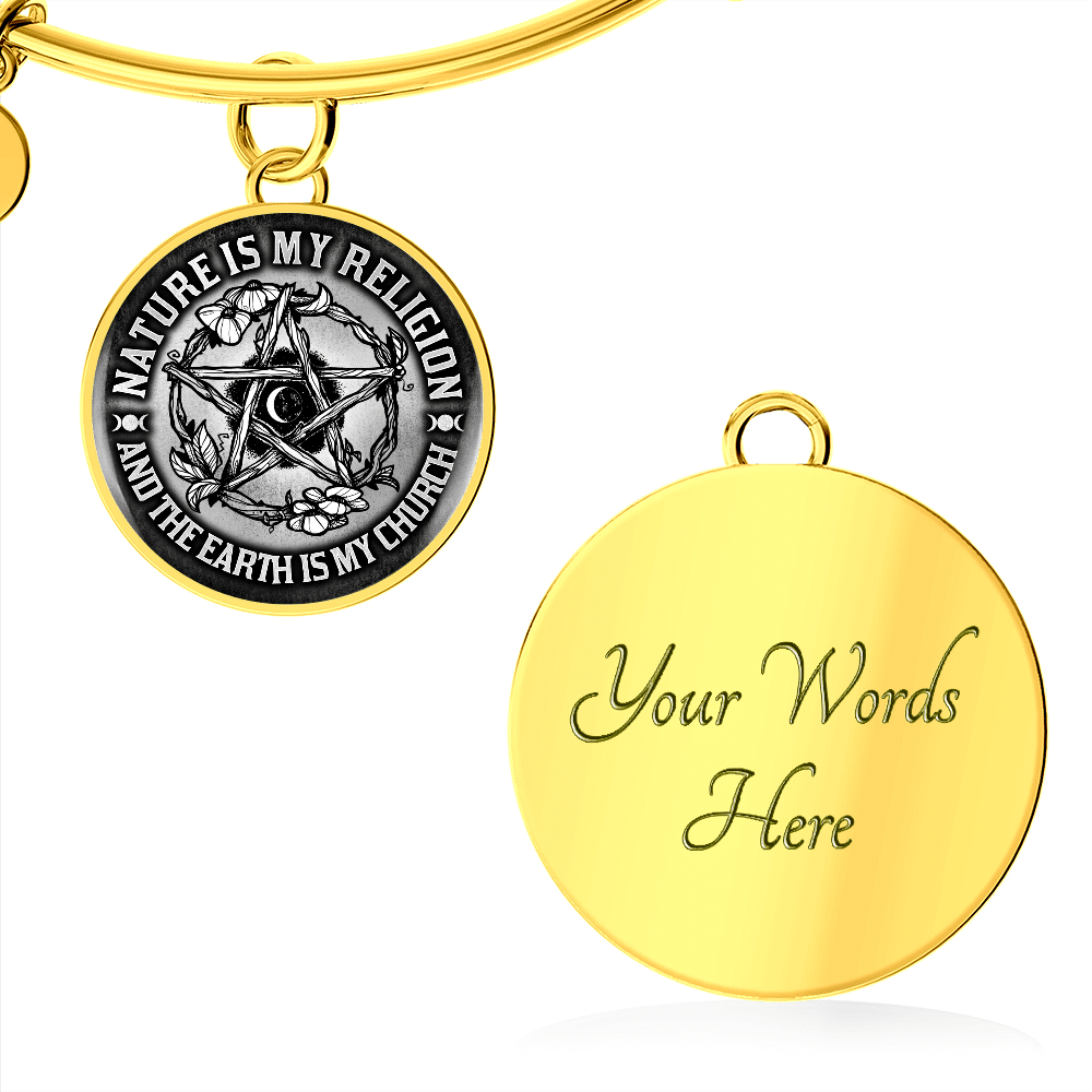 Nature Is My Religion And The Earth Is My Church Witch Wiccan Pentacle Luxury Circle Pendant Necklace - Bangle