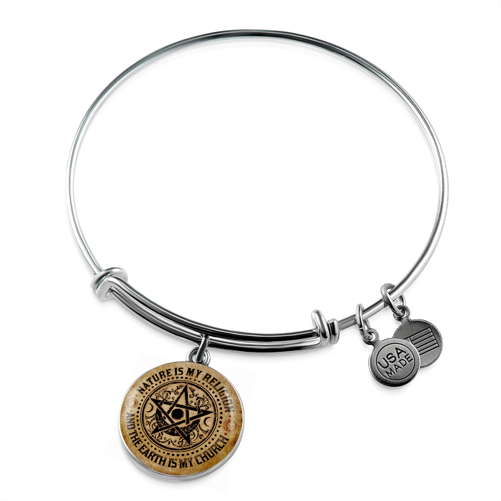 Nature Is My Religion And The Earth Is My Church Vintage Witch Circle Pendant Necklace - Bangle