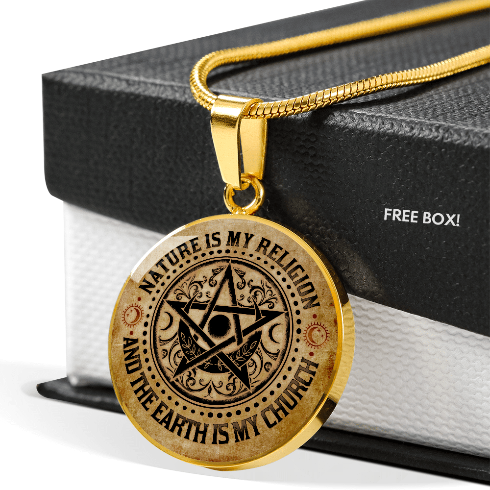 Nature Is My Religion And The Earth Is My Church Vintage Witch Circle Pendant Necklace - Bangle