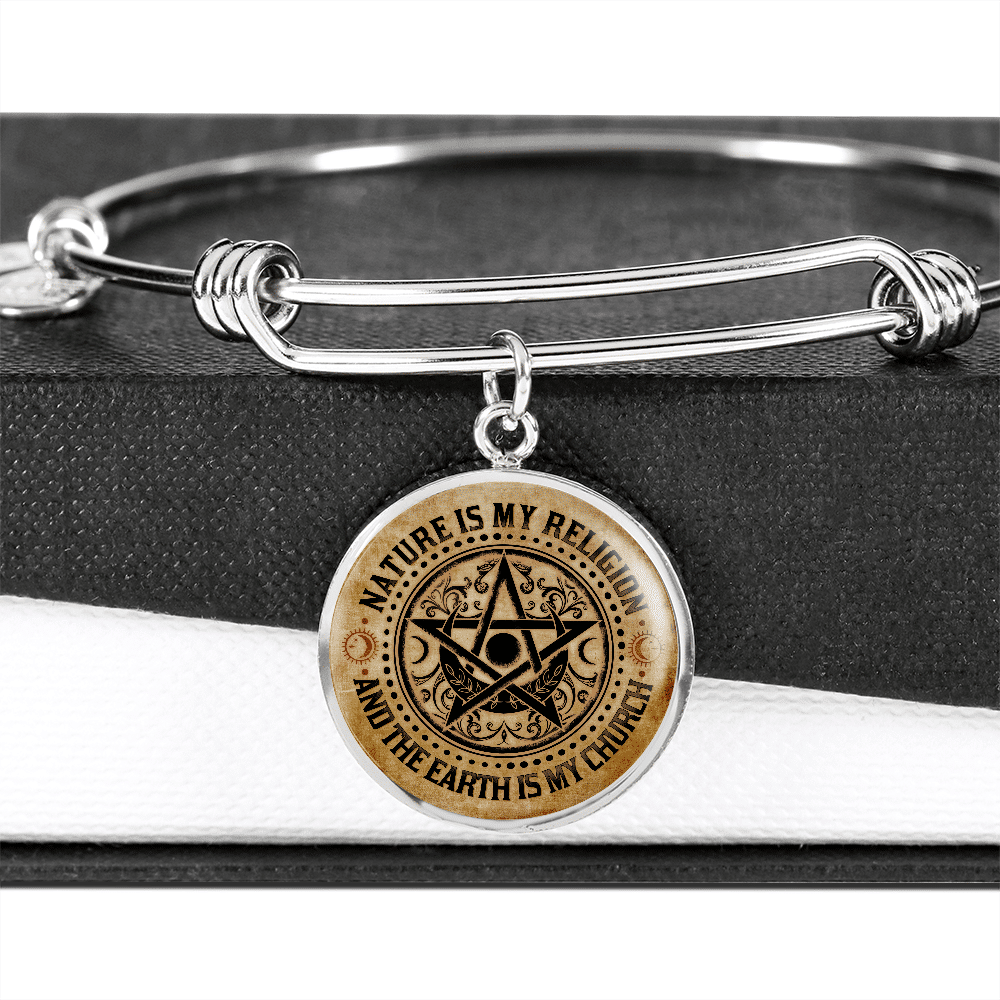 Nature Is My Religion And The Earth Is My Church Vintage Witch Circle Pendant Necklace - Bangle