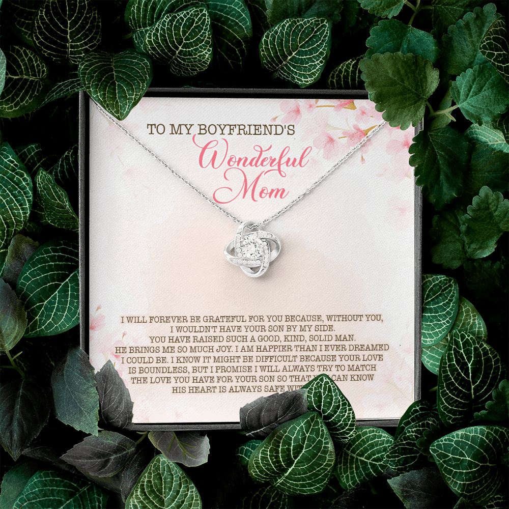 To My Boyfriend's Wonderful Mom I Will Forever Be Grateful For You Love Knot Pendant Necklace To My Boyfriend's Wonderful Mom I Will Forever Be Grateful For You Love Knot Pendant Necklace