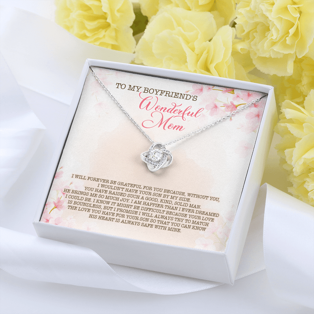 To My Boyfriend's Wonderful Mom I Will Forever Be Grateful For You Love Knot Pendant Necklace To My Boyfriend's Wonderful Mom I Will Forever Be Grateful For You Love Knot Pendant Necklace