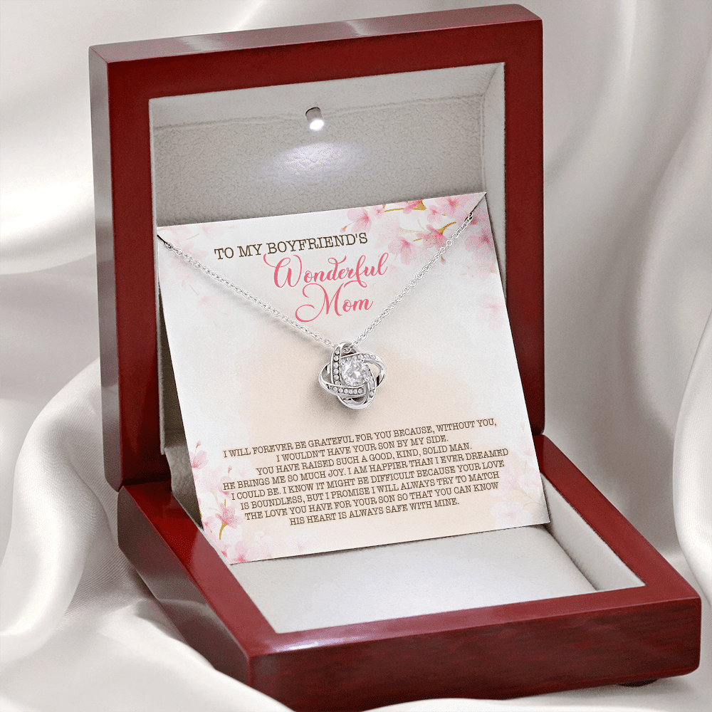 To My Boyfriend's Wonderful Mom I Will Forever Be Grateful For You Love Knot Pendant Necklace To My Boyfriend's Wonderful Mom I Will Forever Be Grateful For You Love Knot Pendant Necklace