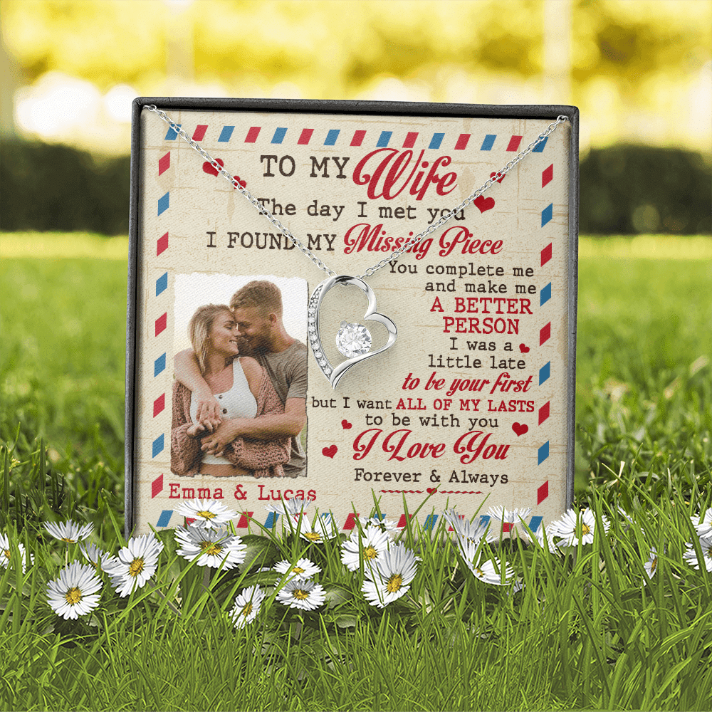 Custom Photo To My Wife The Day I Met You I Found My Missing Piece Personalized Forever Love Heart Necklace