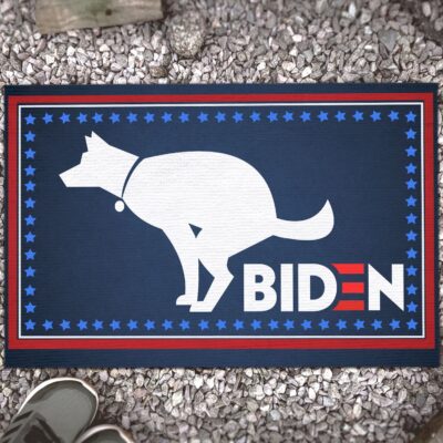 Dog Pooping On Biden Funny House Doormat - Outdoor Indoor Doormat