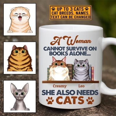 Alternative view of Personalized Cat Breed A Woman Cannot Survive On Books Alone She Also Needs Cat Ceramic Coffee - Water Bottle