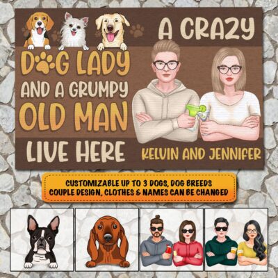Alternative view of Personalized Dog Breeds And Custom Couple Design Gifts A Crazy Dog Lady and A Grumpy Old Man Live Here Entrance Decorative Doormat
