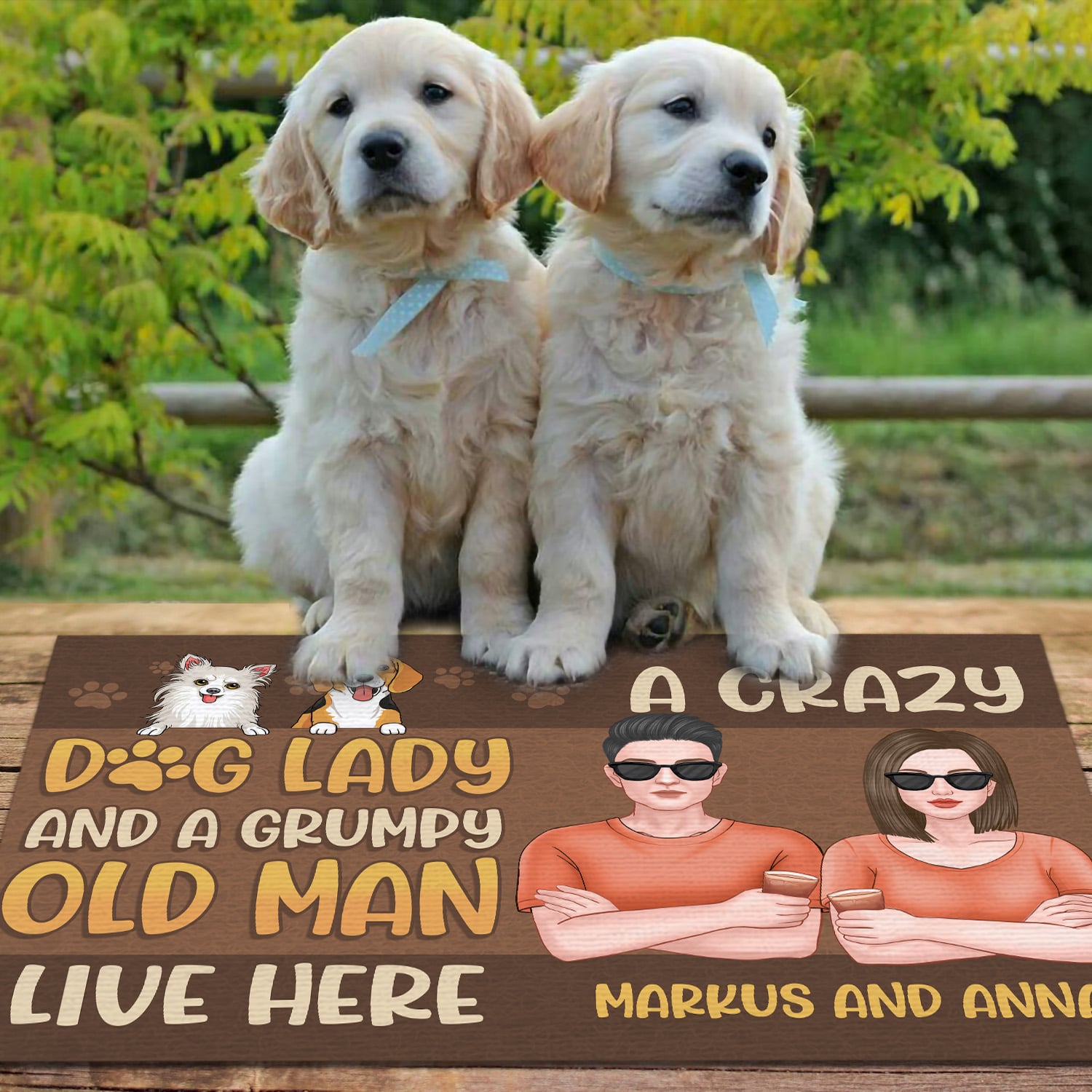 1O. Dog Lady (Sample Design 2) Golden Retriever Doormat Mockup