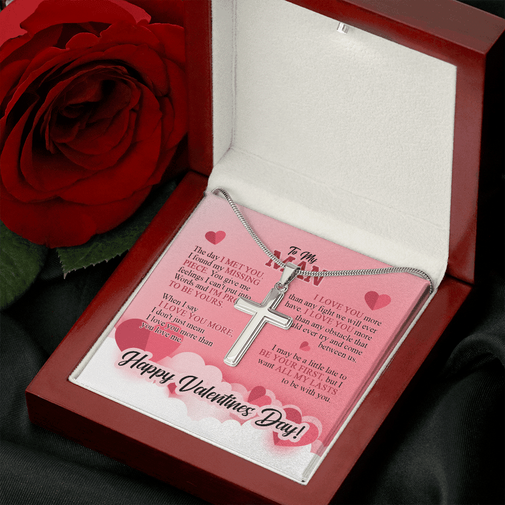 To My Man The Day I Met You I Found My Missing Piece Happy Valentines Day Artisan Crafted Cross Necklace