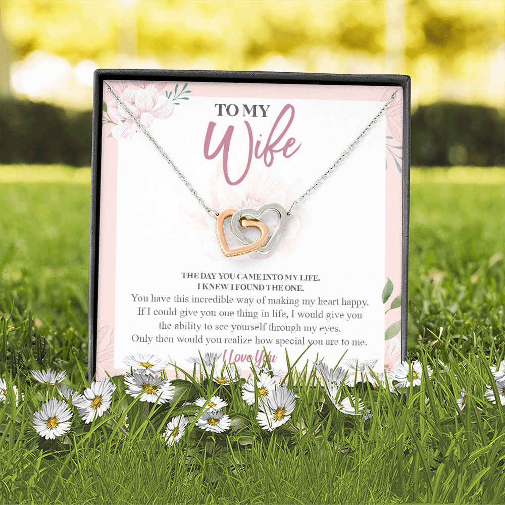 To My Wife The Day You Came Into My Life I Knew I Found The One Interlocking Hearts Pendant Necklace