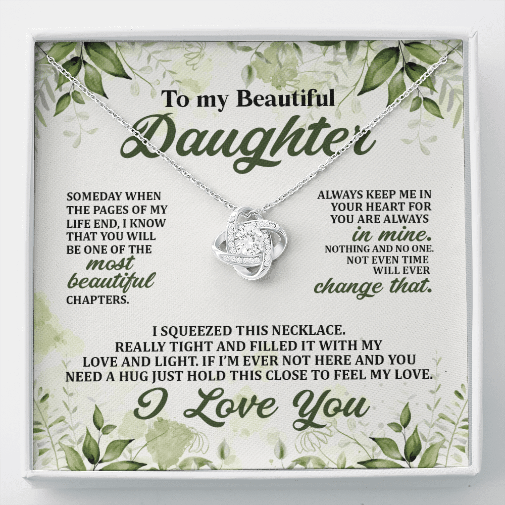 To My Beautiful Daughter Always Keep Me in Your Hearts Love Knot Pendant Necklace - Love Knot Necklace