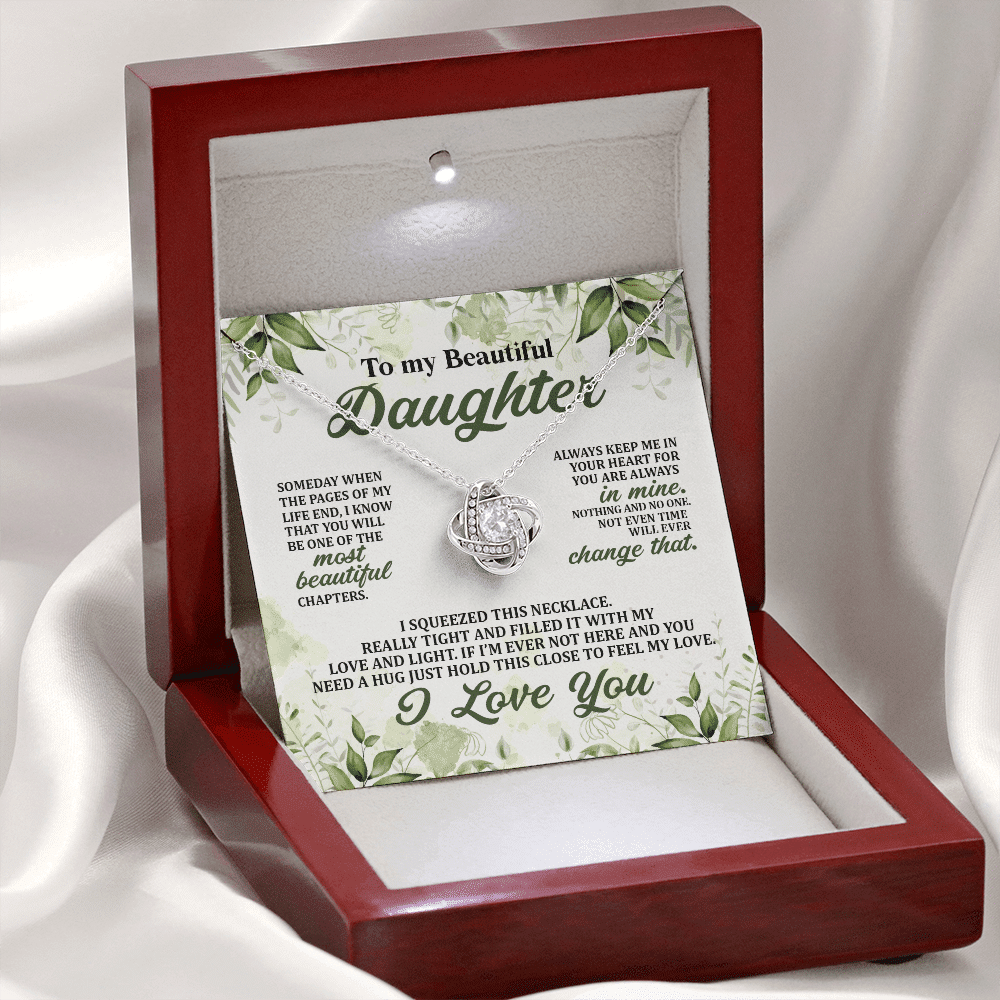 To My Beautiful Daughter Always Keep Me in Your Hearts Love Knot Pendant Necklace