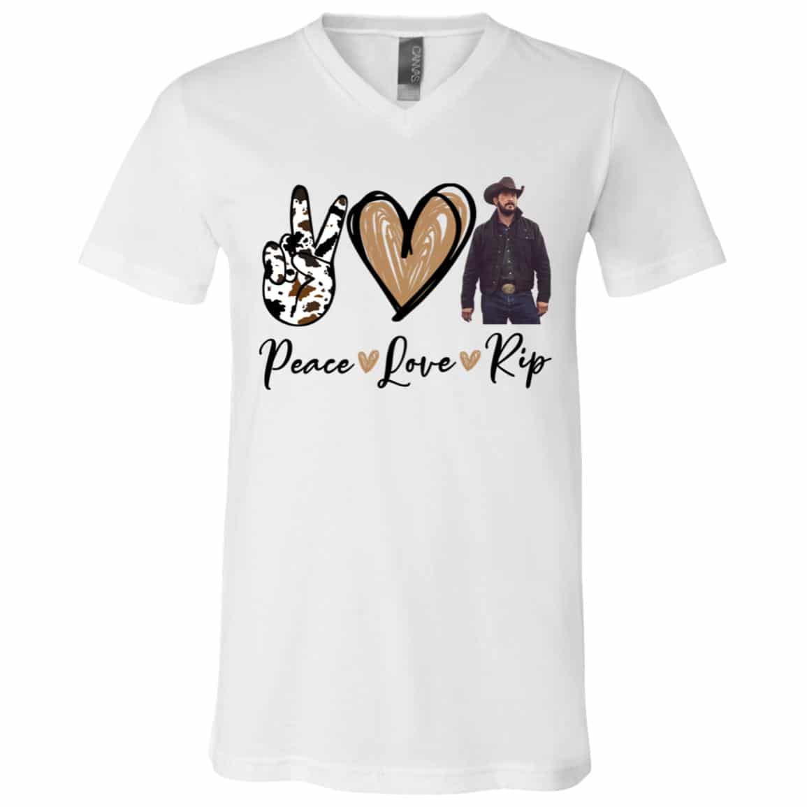 Peace Love RIP Wheeler, White, V-Neck T-Shirt