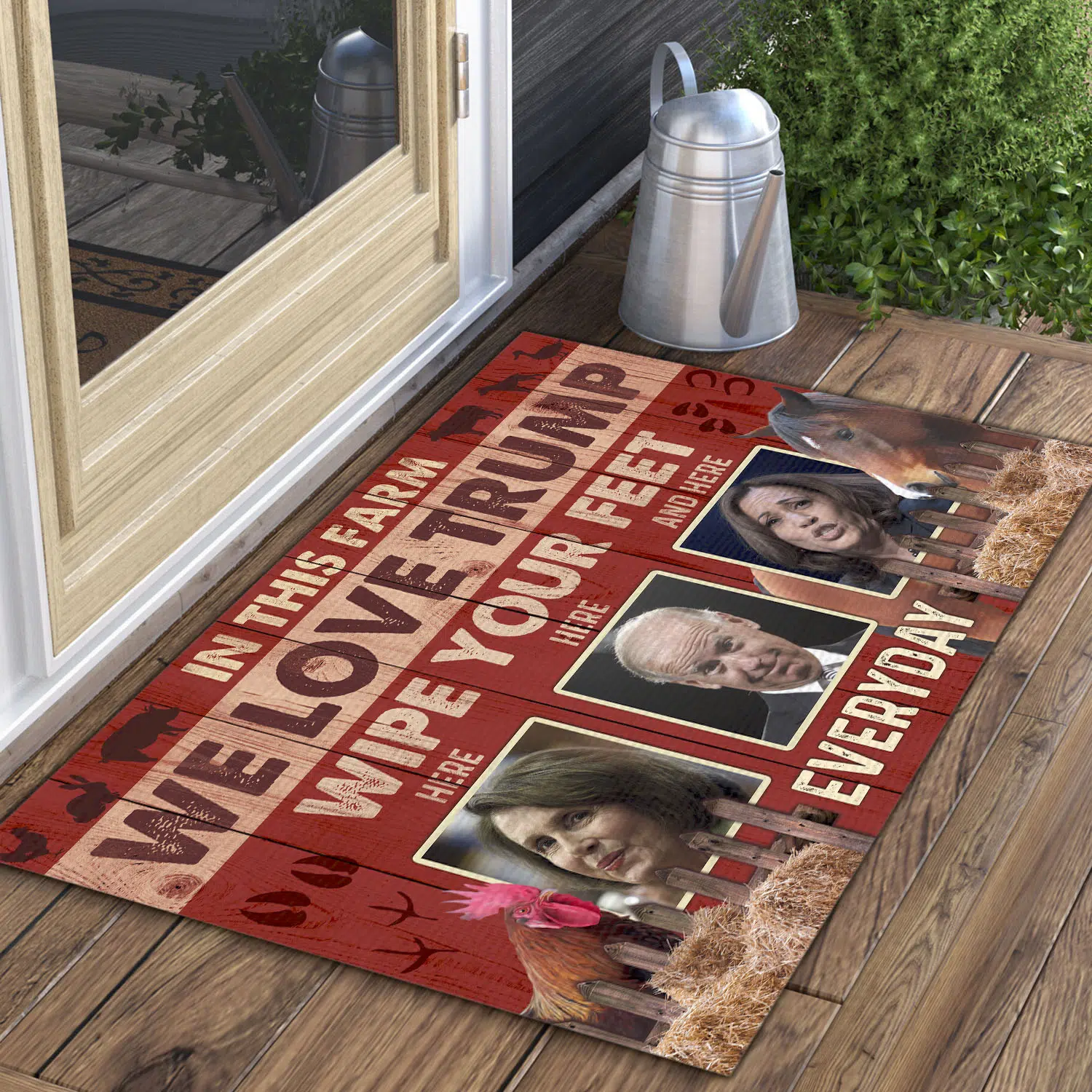 3VT. In This Farm We Love Trump Doormat Mockup 3