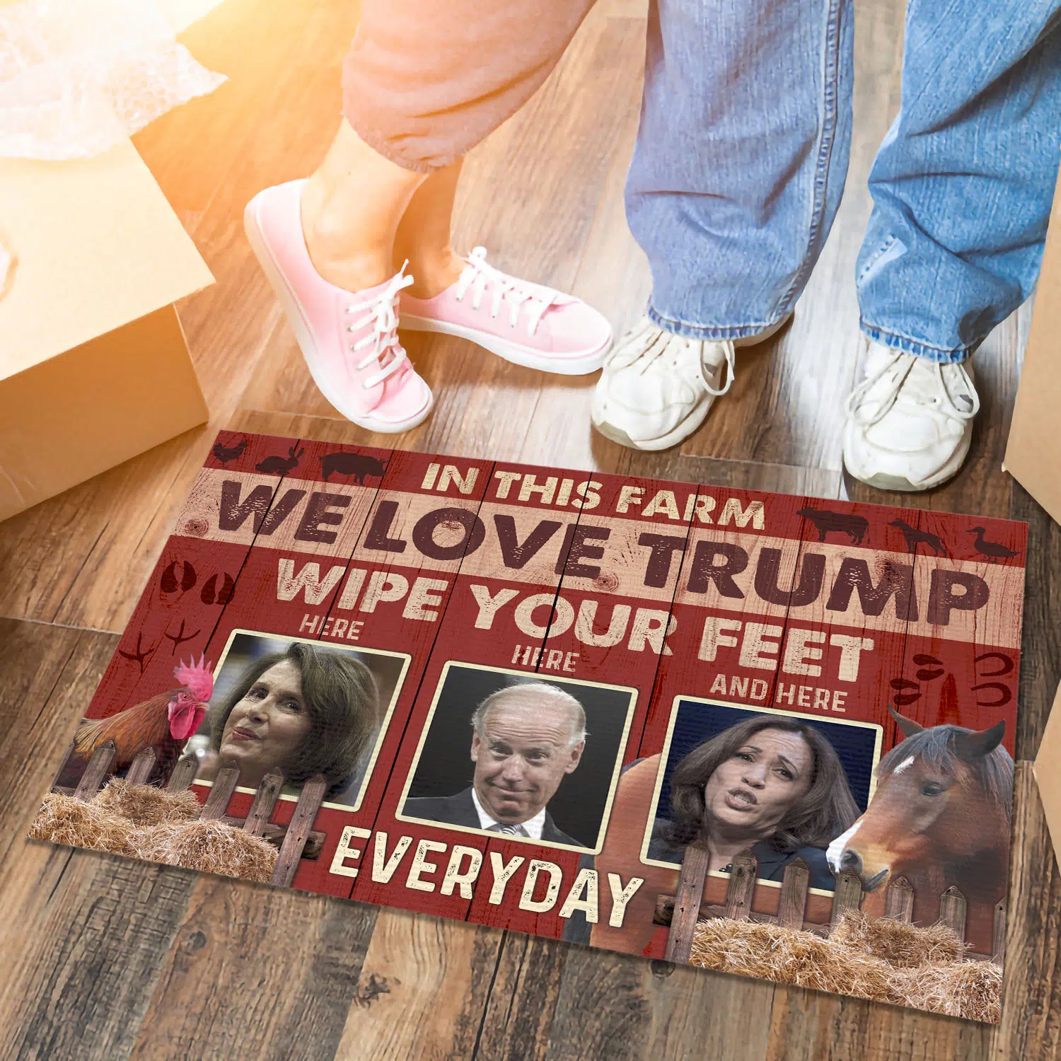 3VT. In This Farm We Love Trump Doormat mockup 6